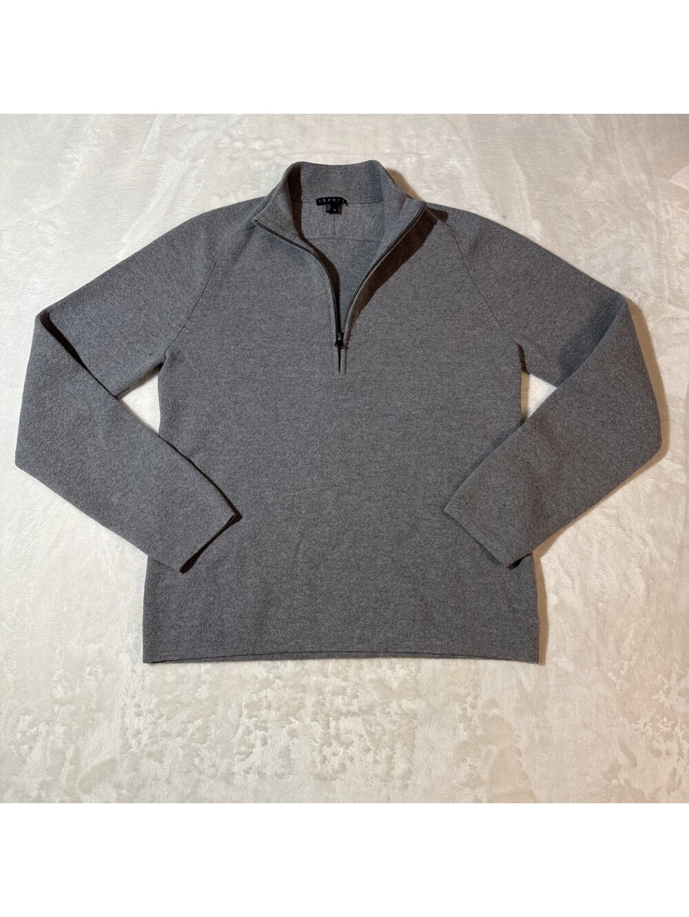 Theory Women's Long Sleeve 100% Wool 1/4 Zip Sweater Gray Size Med